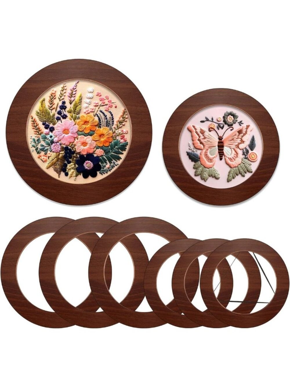 6 Pcs Wooden Embroidery Frames Set for Cross Stitch - 8 Inch & 6 Inch Round
